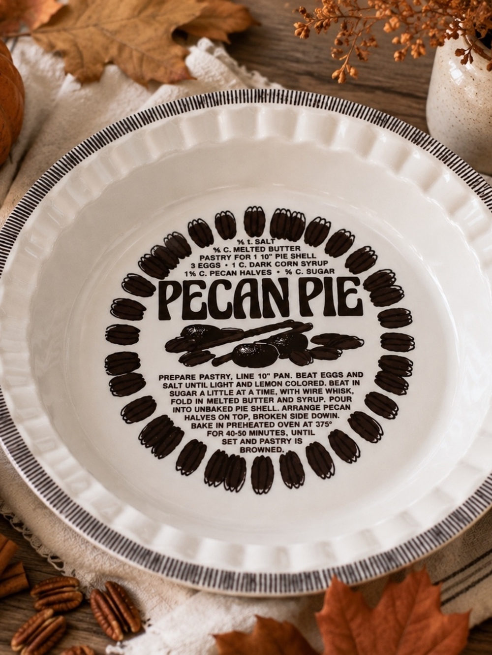 Vintage-Royal China by Jeannette Corp.  Pecan Pie recipe plate/baker